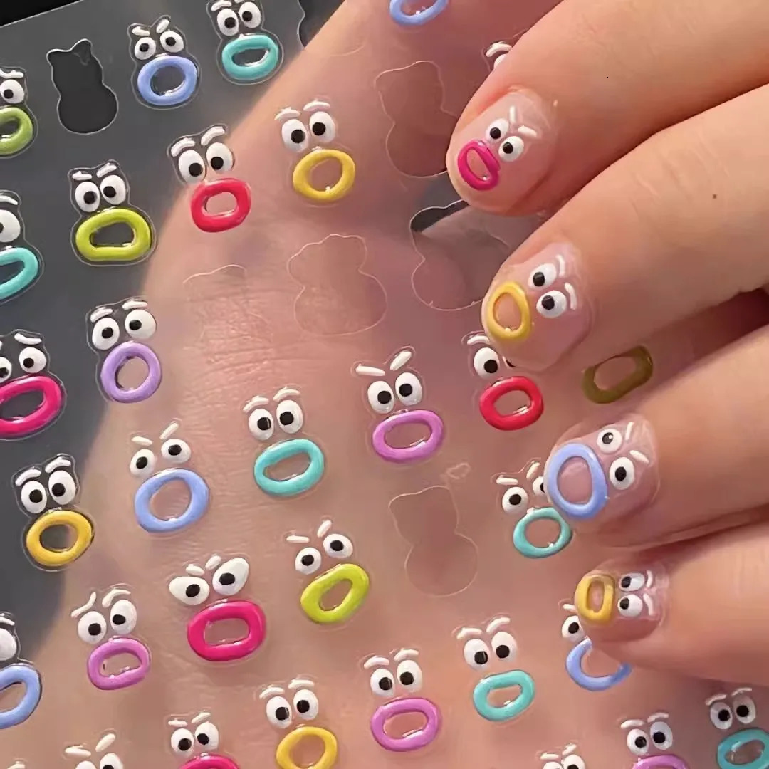 1pc Kawaii False Nails Stickers Full Cover Mouth Monster Press On Nail Art Sticker Ins Style Waterproof Peelable Nail Stickers 241225