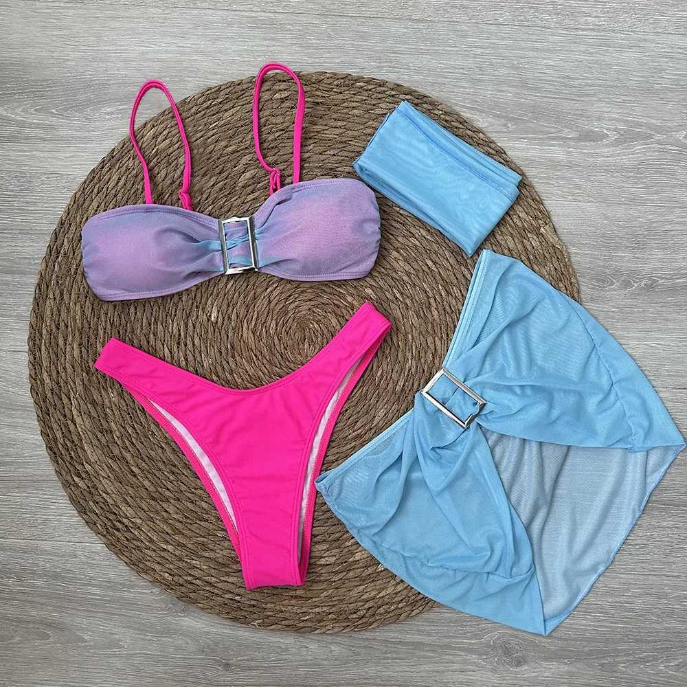 4-piece bikini set with mini ski cart push up womens swimsuit 2024 sexy swimsuit Brazilian bikini thongW241225