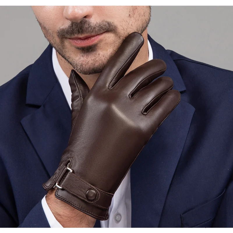 Winter Genuine Sheepskin Leather Gloves Men Warm velvet lined Full Finger Touchscreen Outdoor Cycling Driving Motorcycle Gloves 241225