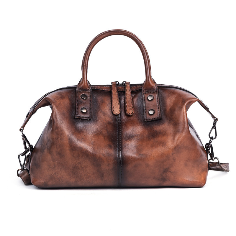 2024 New Hand Painted Women Handbag Genuine Cowhide Leather Dumpg Large Capacity Vintage Top-handle Bag For Female