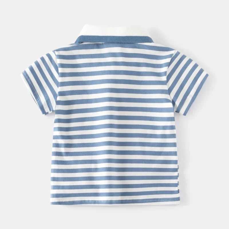 Kids Printed Short Sleeve T-shirt Summer Boys Loose Contrast Striped Polo Shirt Children Breathable Cotton for Ages 3-8XJ241225