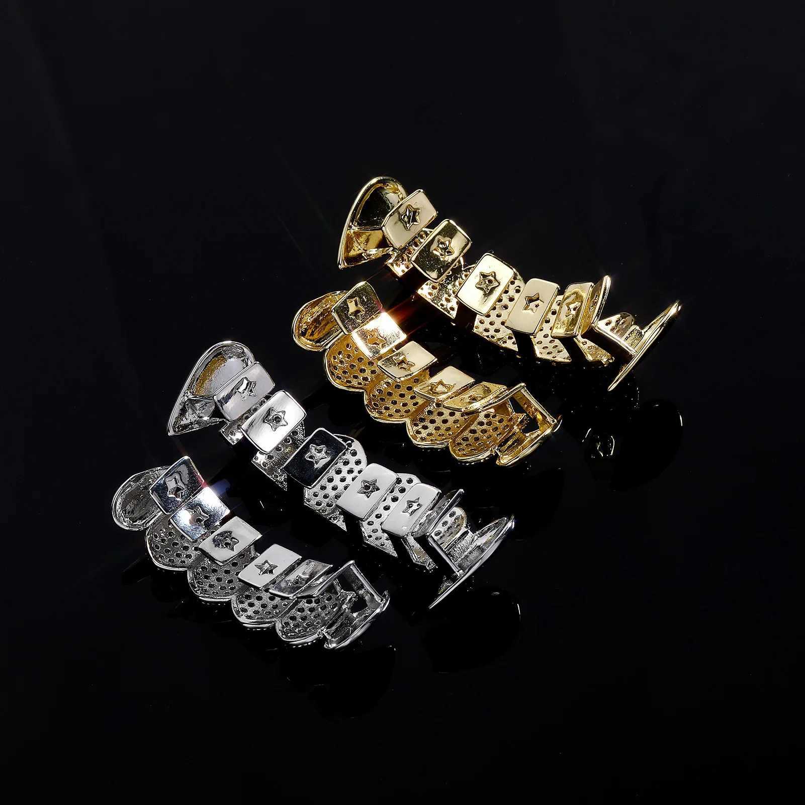 Top Bottom Mouth d Out Cubic Zirconia Brass Grillz Teeth For Men Teeth Grills Tooth Cs Removable Hip Hop JewelryXJ241225