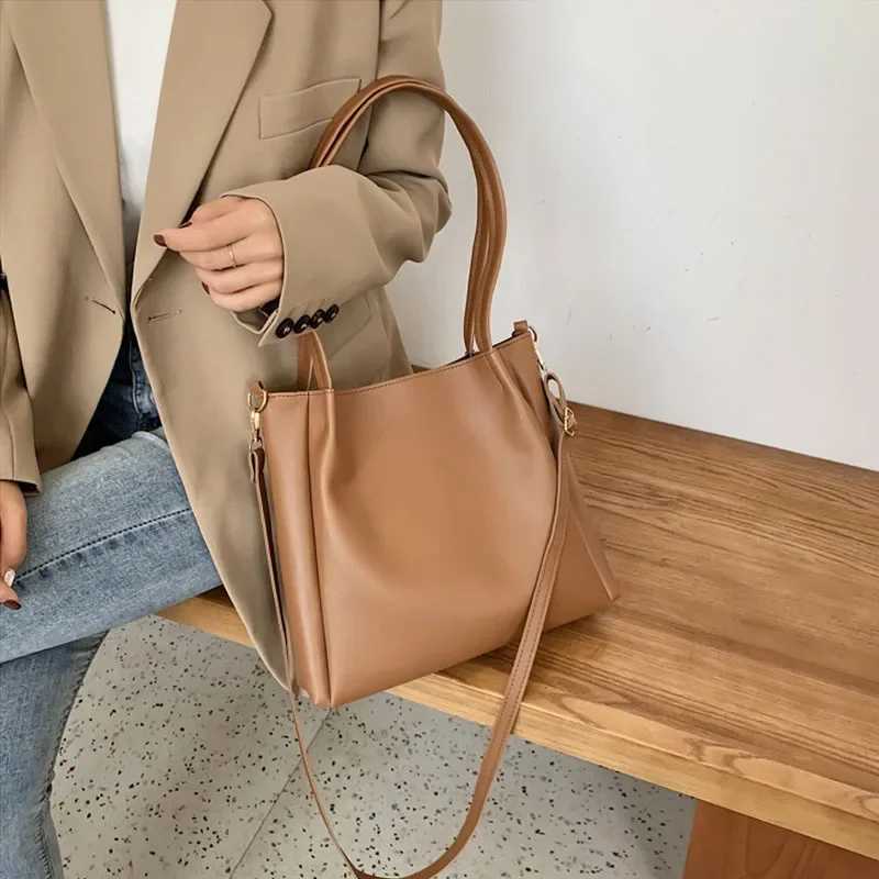 Simple Women Bucket Shoulder Bags New Solid Color Handbags 2023 Large Capacity Tote Bags Large Capacity Pu Leather BagsXJ241225