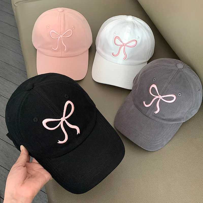 Y2K bow embroidered baseball cap suitable for women sweet Korean girls cotton snap on foot cap outdoor travel sports sun hat W241225