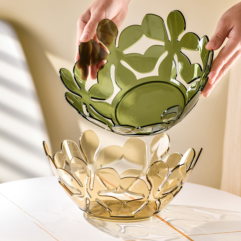 Classic fruit tray natural color multifunctional kitchen utensil PET Petal Hollow Fruit Plate Transparent