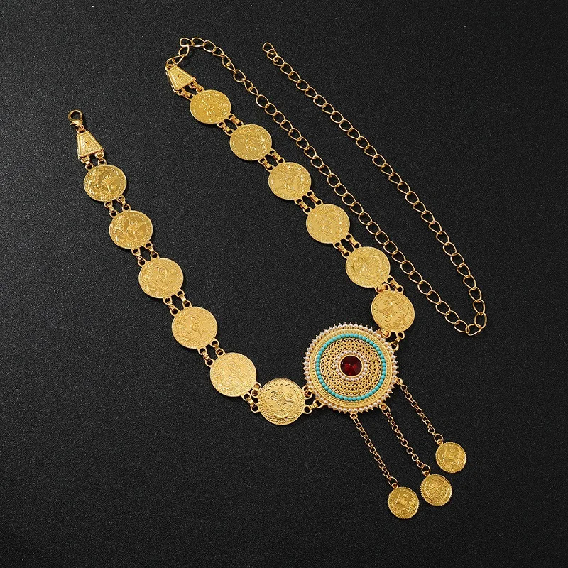 Round Metal Coin Waist Chain For Women Rhinestone Crystal Waistband Belly Chain Body Jewelry Clothing Accessories 241225