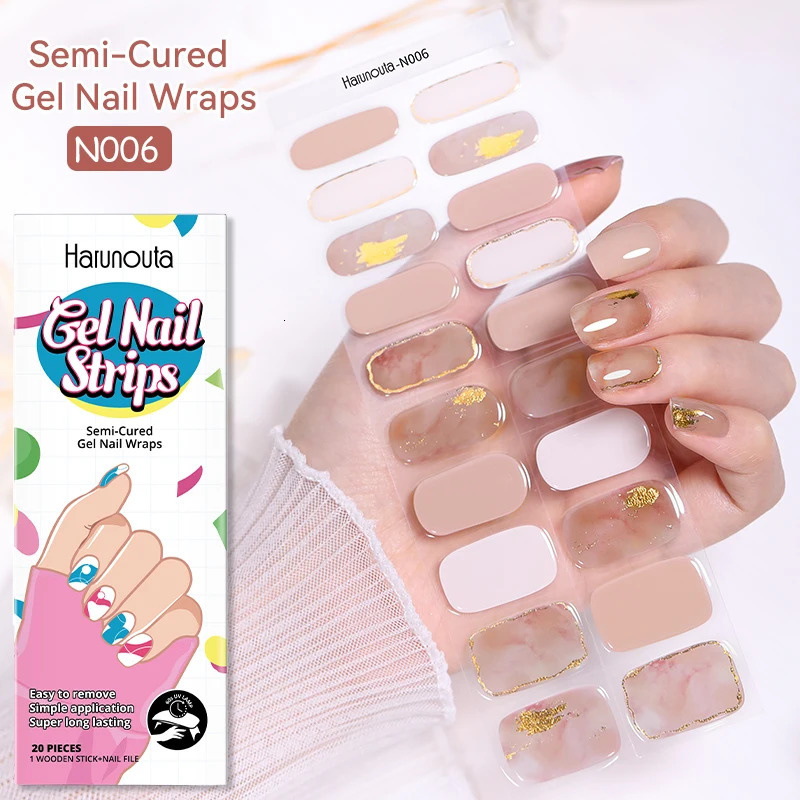20Tips Glitter Lines Gel Nail Sticker Patch Semi-Cured UV Lamp Need Long Lasting Shining Full Cover Gel Nail Cream Decals Strips 241225