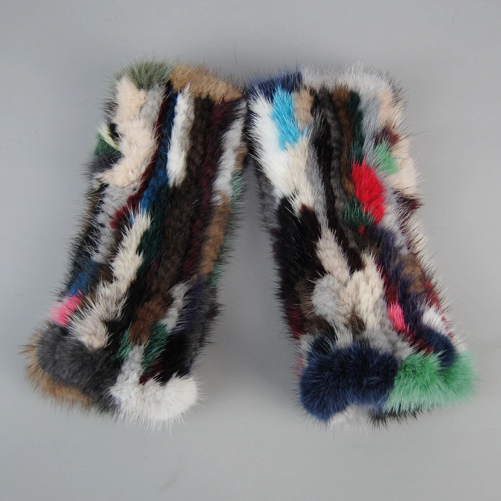 Real Knitted Mink Fur Gloves Winter Fingerless Gloves Mittens Arm Sleeves Female 100% Natural Mink Fur Gloves Mittens 241225