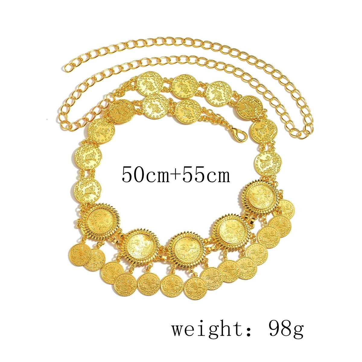 Fashion Waist Chain Afghan Kurdish Jewelry Belt Gold Color Coin Tassel Waist Necklace For Women Skirt Accessories 241225