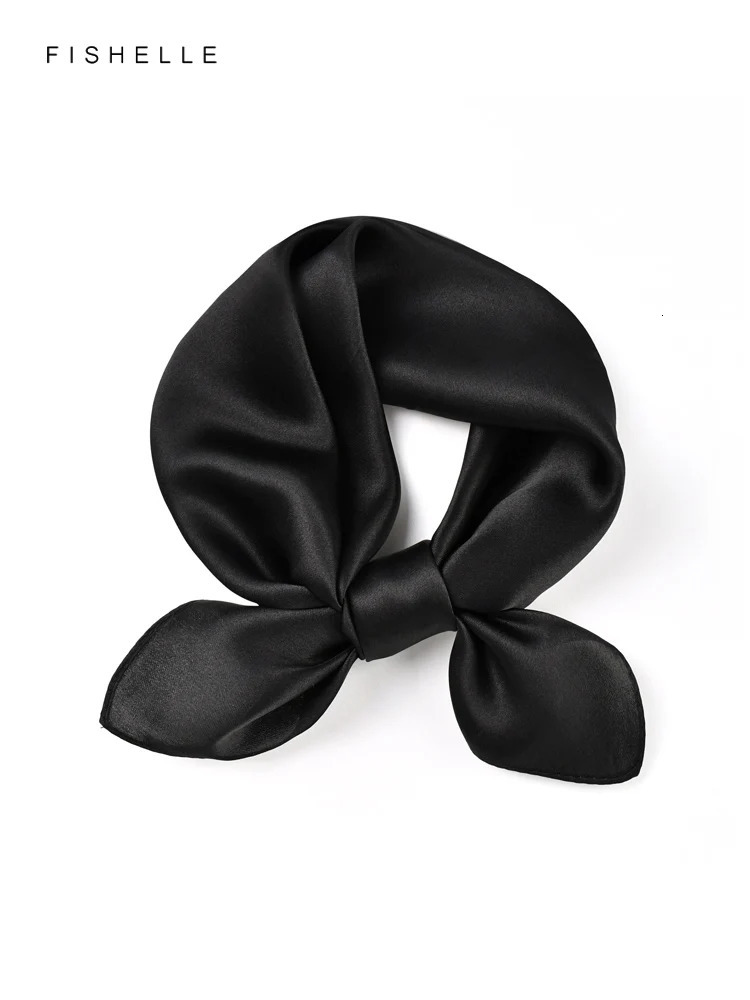 Solid color black pure silk scarf headscarf handkerchief lady scarves foulard small hijab wrap neck scarf women spring autumn 241225