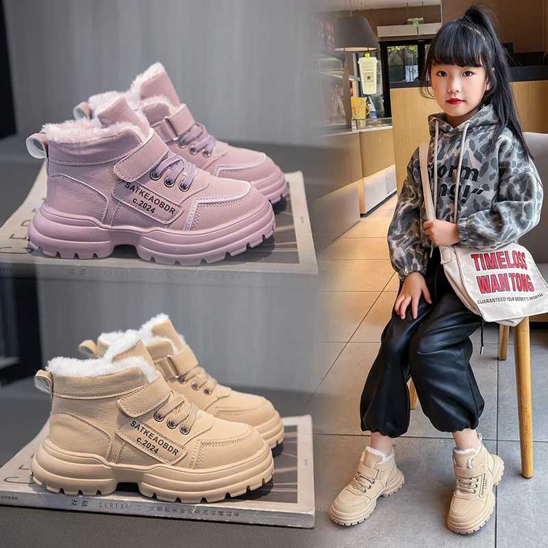 Athletic Outdoor Winter Children Boots Plush Girls Shoes Fashion Korea Style Kids Casual Sneaker Warm Fur Girls Ankle Boots 4 To 12 Years H241223