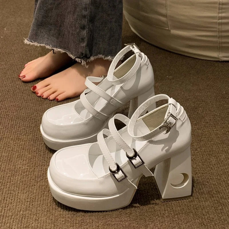 French High Heels Women Shoes Thick Heels Spring Bridesmaid Shoes Square Toe Thick Sole Shoes Platform Sandals 241225