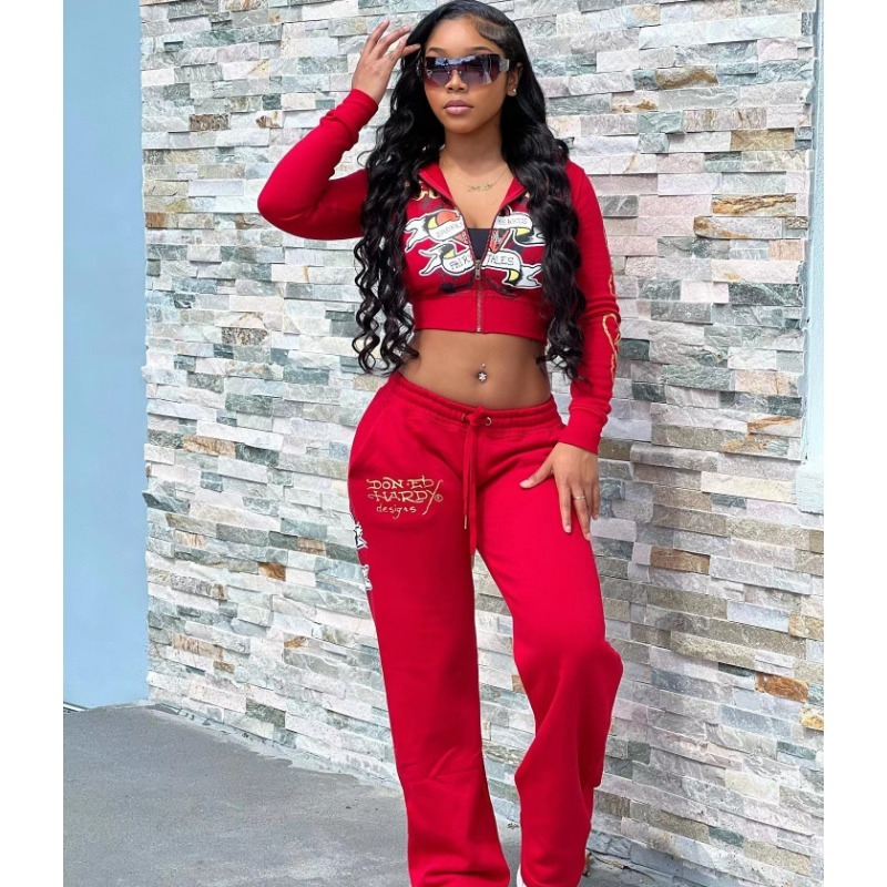 Women 2 Piece Zipper Fly Hooded Crop Jacket Casual Jogging Pants Matching Set Fall Winter Workout Tracksuits