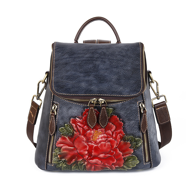 2023 new top layer single shoulder crossbody backpack three use high-capacity cowhide women's bag