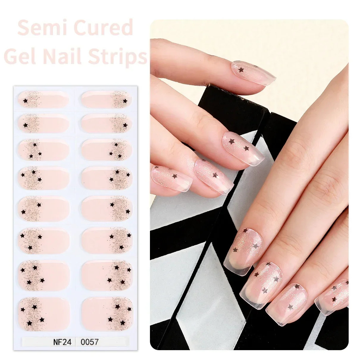 16Tips French Semi Cured Gel Nail Polish Strips UV Lamp Requirel Wraps Fingertip Artist Self-Ashesive Girl Beauty Nails Sticker 241225