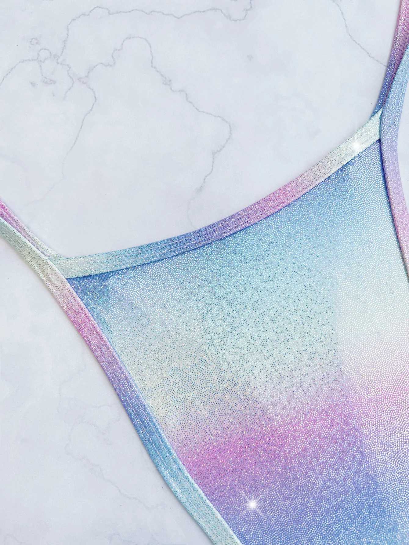 Sexy Gillter Gradiente Rainbow Backless Bikini one-piece swimsuit bikini bodysuit bikini swimsuit bikini swimsuitW241225
