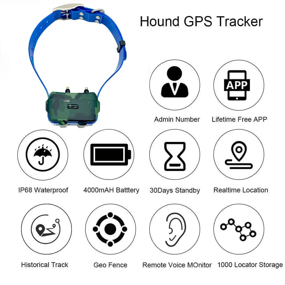 4G Hunting Dog GPS Collar Waterproof 4000mAH Capacity Animal Tracking Pet Locator Free APP With Shock/Beep/Light Function