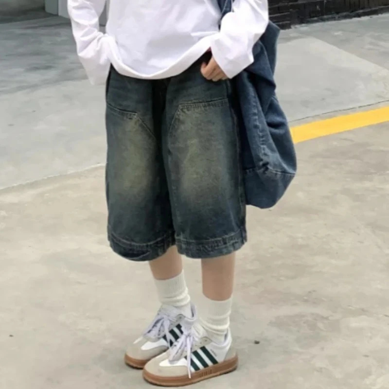 Y2K Vintage Baggy Jean Shorts Washed Wide Leg Pants Casual Barrel Jeans Denim Mens Oversized Jorts 241225