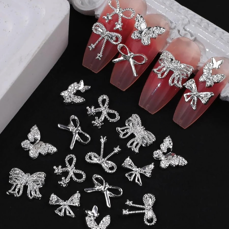 100Pcs/Pack 3D Alloy Bow Nail Charms Butterfly Nail Art Charms Cute Bow Charms For Nails Nail Bowknot Butterfly 241225
