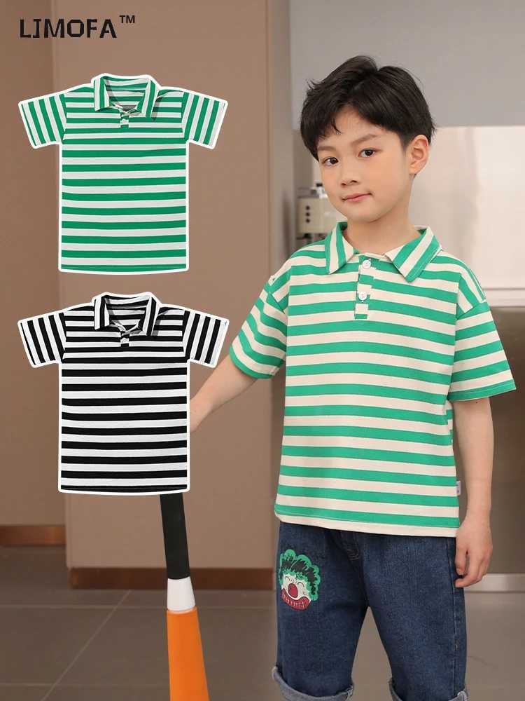 LJMOFA Boys Casual Short Sleeve Polo Shirts Kids Clothes Stripes Turn-down Collar Summer Cotton Toddler Sports T-shirt D436XJ241225