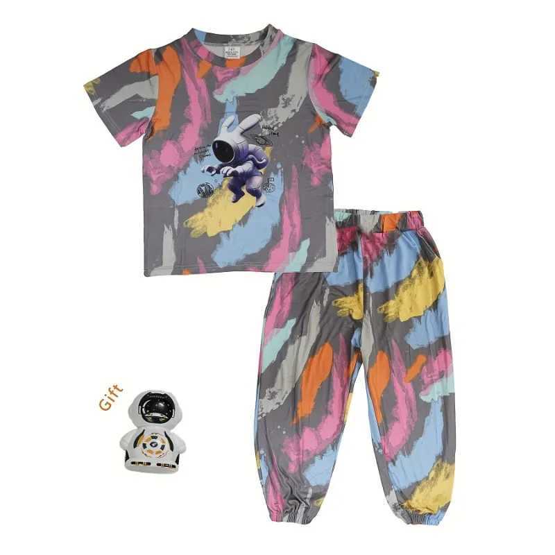 Clothing Sets Summer Baby Girl Clothes Set Kid Cartoon Astronaut T-shirts Pants 2pcs Suit Children Boy Tie Dye Short Sleeve Top Bottom OutfitsY241225U