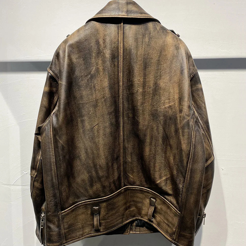 YOLOAgain 2023 Autumn Oversized Vintage Moto Biker Leather Jacket Women High Quality Real Ladies 241225