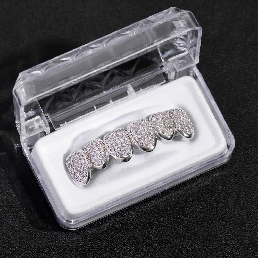 Punk HipHop Micro Pave Zircon Teeth Grillz For Men d Out Bling Top Bottom Cubic Zirconia Grills Cs Set Dental Jewelry GiftsXJ241225