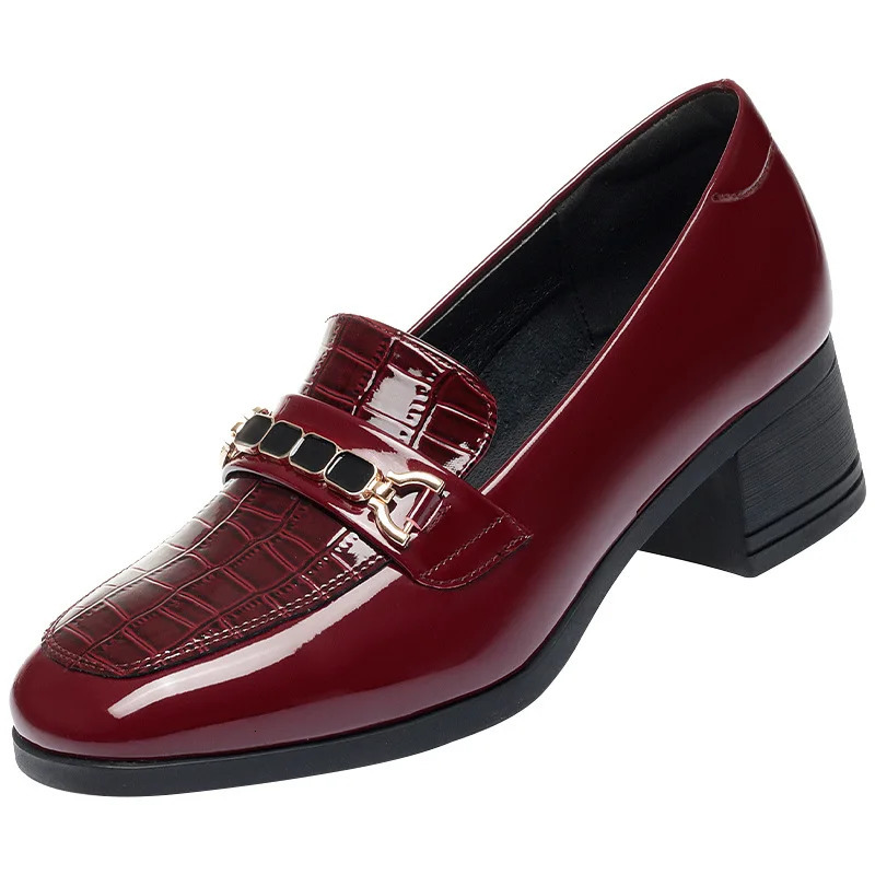 Vintage British Style Deep Mouth Patent Leather Shoes Women Pumps Spring Block High Heels Shoes Loafers Women Office Model 241225