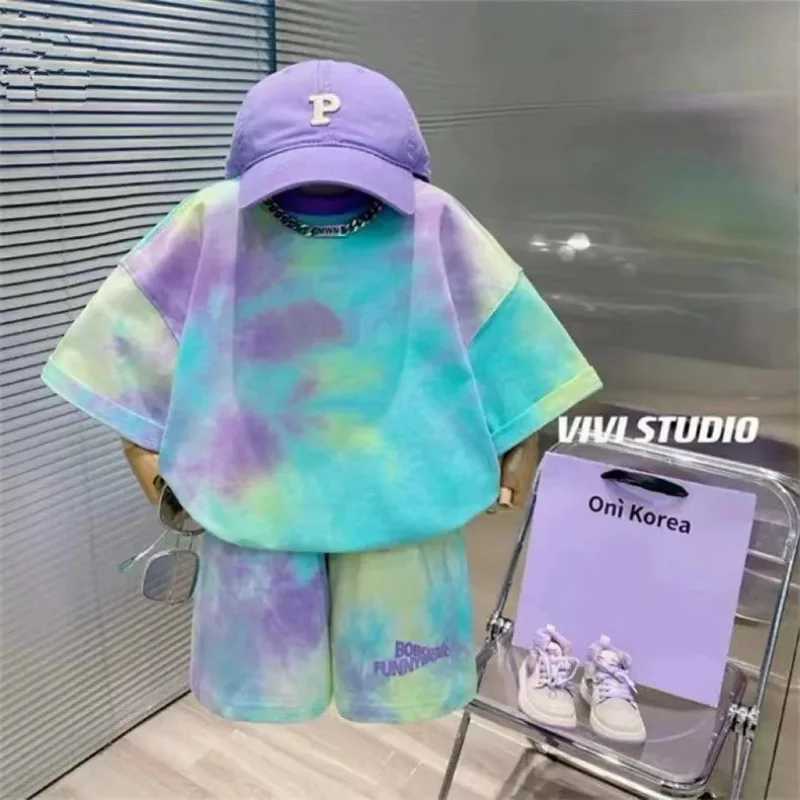 Clothing Sets Kids Clothes Girls Boys Summer Tie-dye print Tracksuit Children Girl Top Shorts 2pc Set Teenage Fashion Outfit Colorful SuitY241225GTHJ