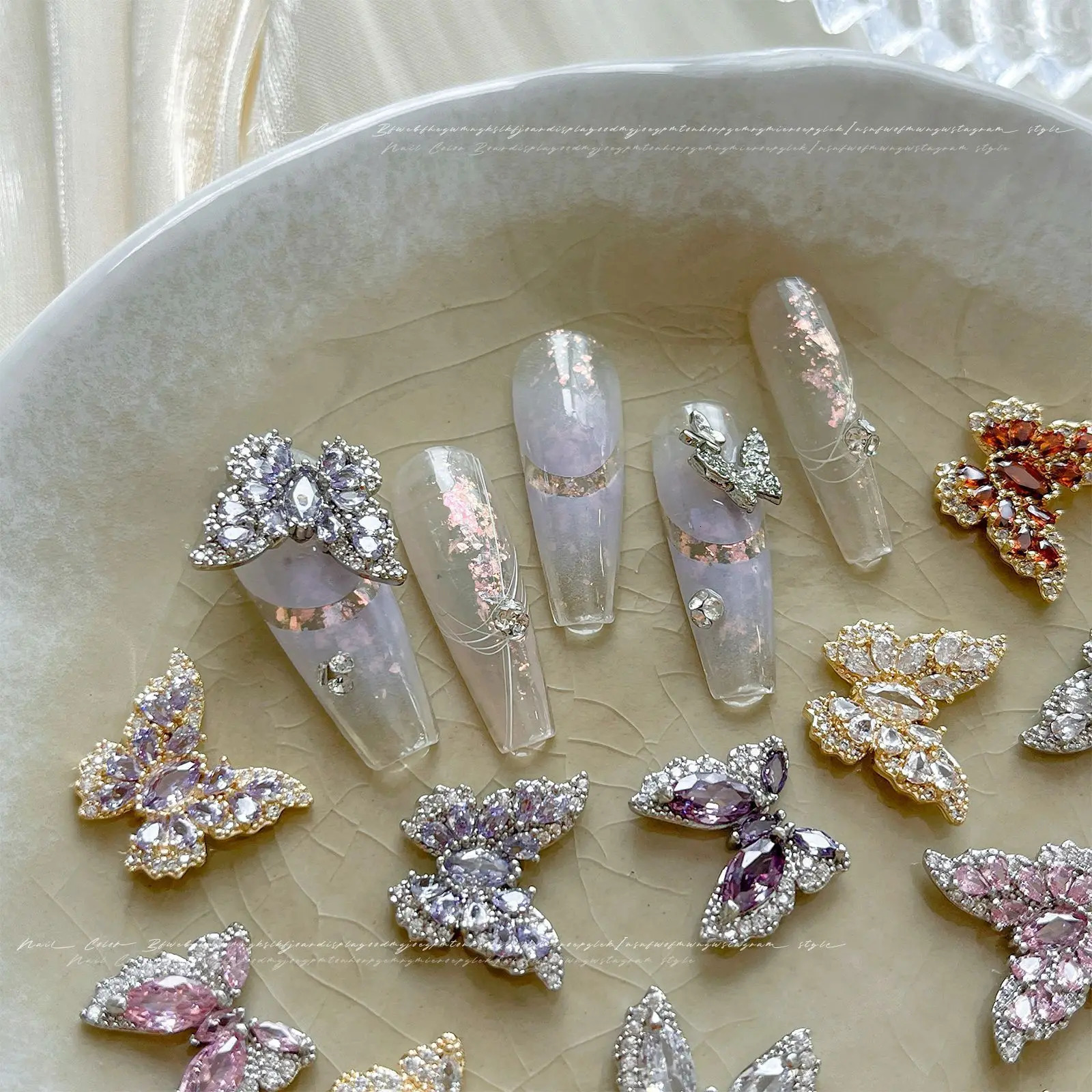 10pcs/lot Big Butterfly Nail Charms Jewelry Nail Parts Gems Stones Crystal Rhinestones Nail Art Decoration Accessories 241225