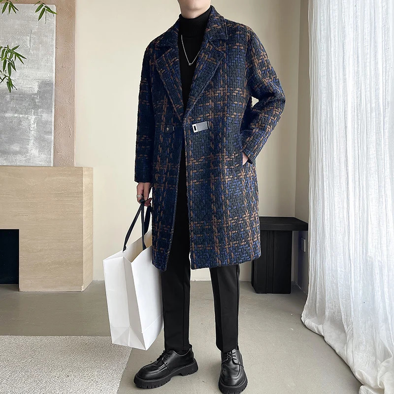 2024 arrival winter jacket men fashion plaid Woolen Coat Mens Casual Wool trench coat Men Dress windproof male Jacket 241225
