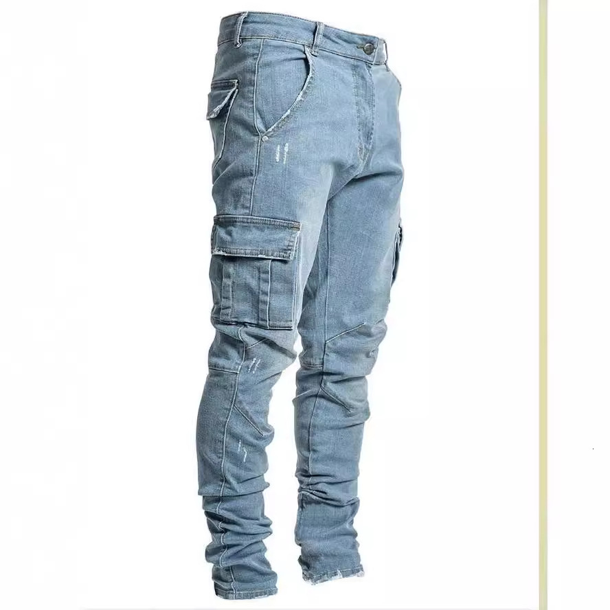 Jeans Mens Side Pocket Small Foot Tight Jeans men's business straight tube loose casual elastic high-quality man black denim pants