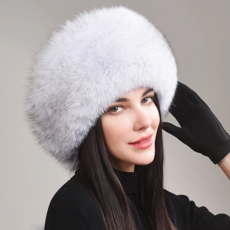 100% natural Fox Fur Hat Women Caps Winter Warm Hat Thick Fur Cap Female Fashion For Women Hat With Earmuffs Hats241224bj