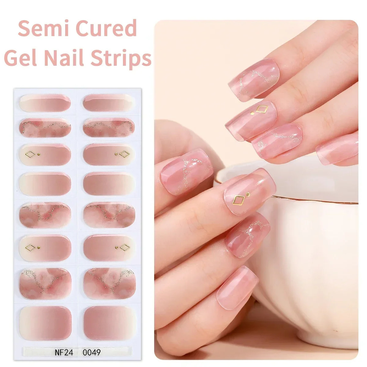 16Tips French Semi Cured Gel Nail Polish Strips UV Lamp Requirel Wraps Fingertip Artist Self-Ashesive Girl Beauty Nails Sticker 241225