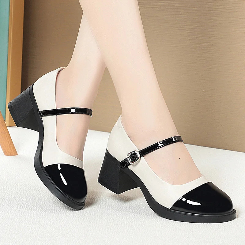 Women Shoes Fashion Retro Round Toe Soft Leather Casual Mary Jane Shoes Shallow Mouth Waterproof Platform Shoes 241225
