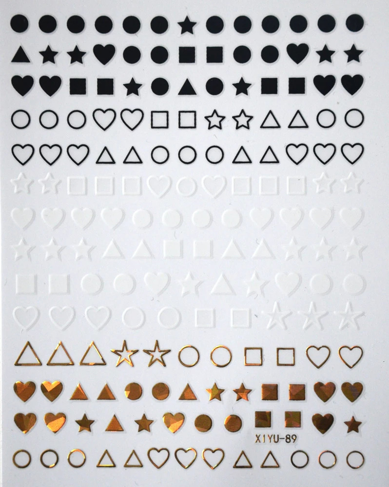 10PCS Black and White Love Laser Gold and Silver Crown Nail Art Sticker Geometry Nail Slider Sticker Decal 241225