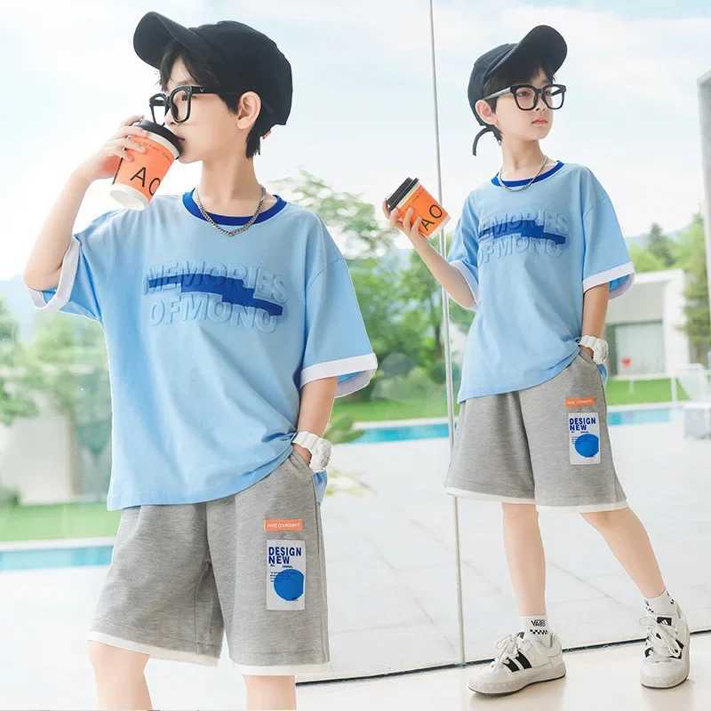 Clothing Sets Kids Clothes Boys Summer Letter T-Shirt Shorts 2pcs Set Teenage Boy Contrast Color Tracksuit Children fashion Sport OutfitY2412259RQZ