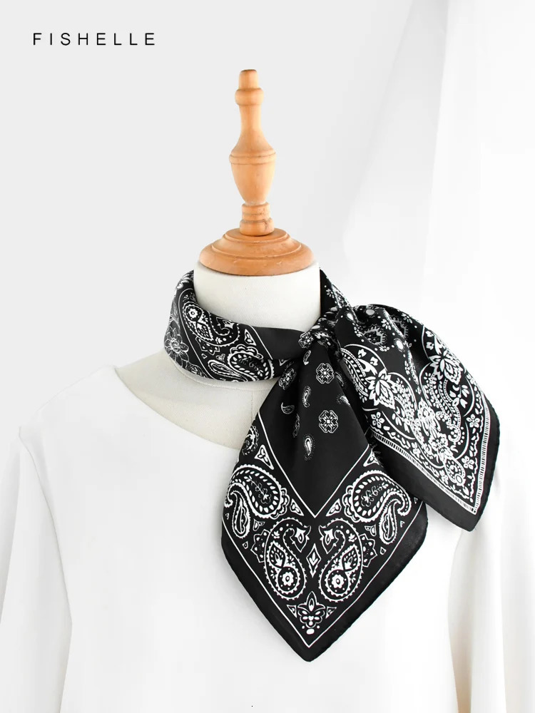 Black Paisley faux natural real silk scarves small square scarf hijab shawl gift headband 65cm men women wrap neckerchief 241225