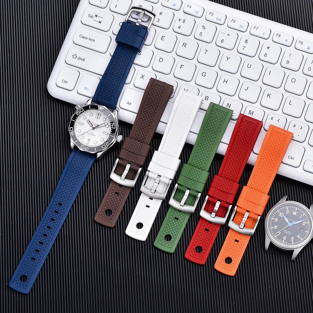 High Quality Vulcanized FKM Watch Strap Slide Keeper Ring With Quick Release Fluororubber Watchband 20mm 22mm Sport Bracelet 241225