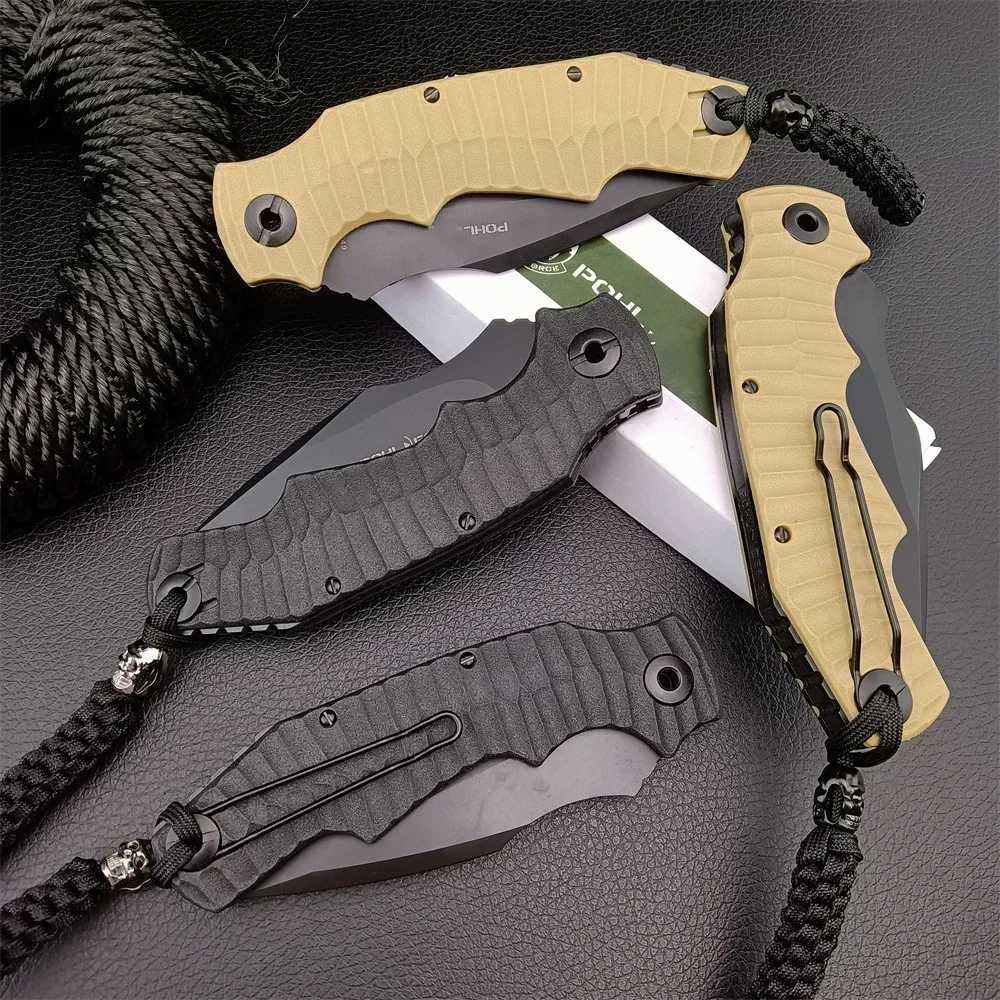 Pohl Force Alpha Five Survival Tanto Folder 4.44 7Cr13Mov Blade Black/Khaki Handle Outdoor Hunting Defense Folding Knife X250408