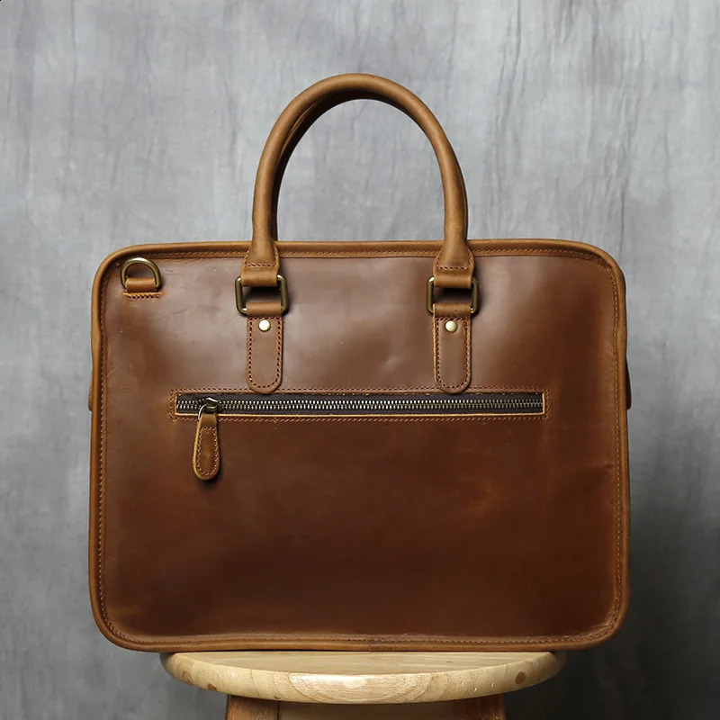New Free Shipping Designer Bag NZPJ Retro Mens Briefcase Leather Laptop Top Layer Cowhide Casual Handbag 14 Inch Business Shoulder Messenger Bag