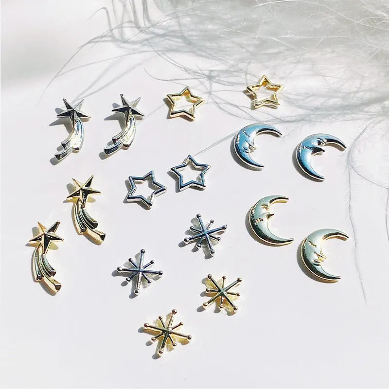 100pcs/lot Moon Star Alloy Metal Rivet Nail Art Parts Decorations Supplies Professionals Nails Accesorios s Charms 241225