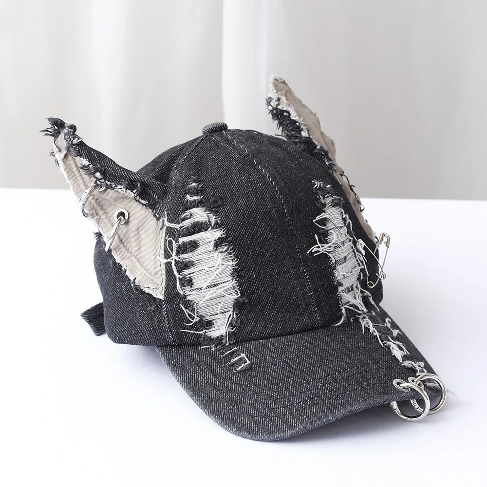 y2k Girl Graffiti Jeans Rabbit Ears Cowboy Baseball Hat Wash Graffiti Hip Hop Cap Women Men Party Team Baseball Cap 241225