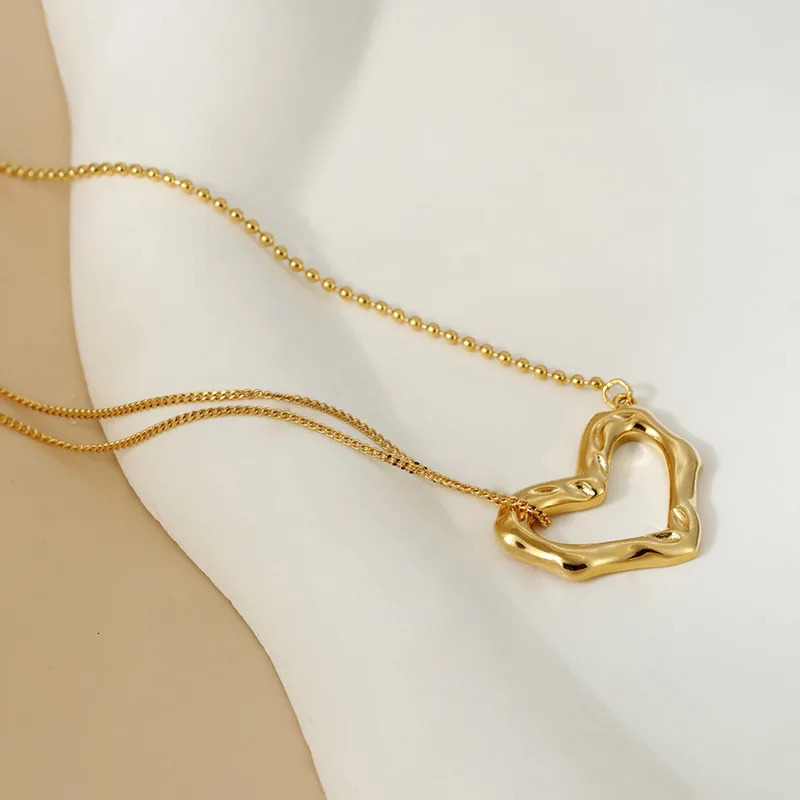 925 silver heart-shaped necklace Korean version gold-plated round bead chain womens niche jewelry 241225