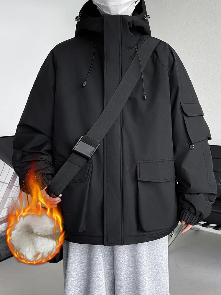 Winter Jacket Men Fleece Liner Thick Warm Parka Coat Hooded Windbreaker Korean Casual Thermal Jackets Plus Size 8XL 241225