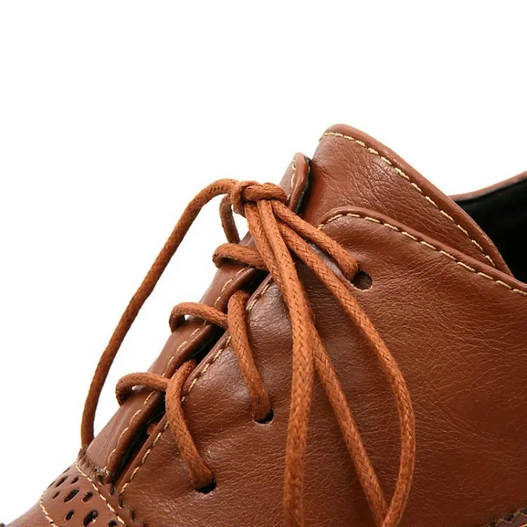 Women Pumps Round Toe 5.5cm Wood Heels Platform Brogue Student Carved Retro Lace-Up Classic Spring 241225