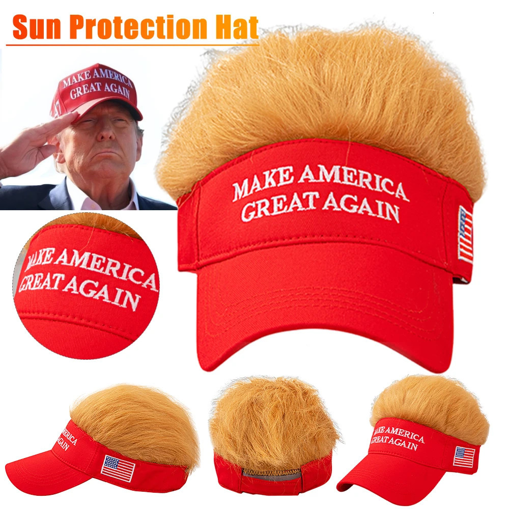 Trump 2024 Hat with Hair Embroidered Baseball Cap Funny Wigs Half Hat Adjustable Yellow Wig Hat Breathable for Outdoor Sports 241225