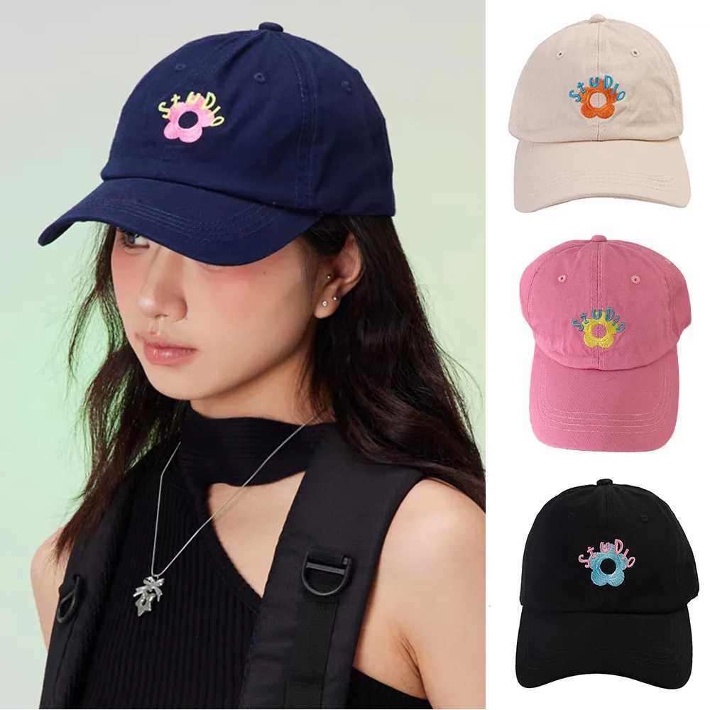 Embroidered baseball cap womens snap cap soft top leather hat fashionable sunset flower contrasting color cute headwear W241225