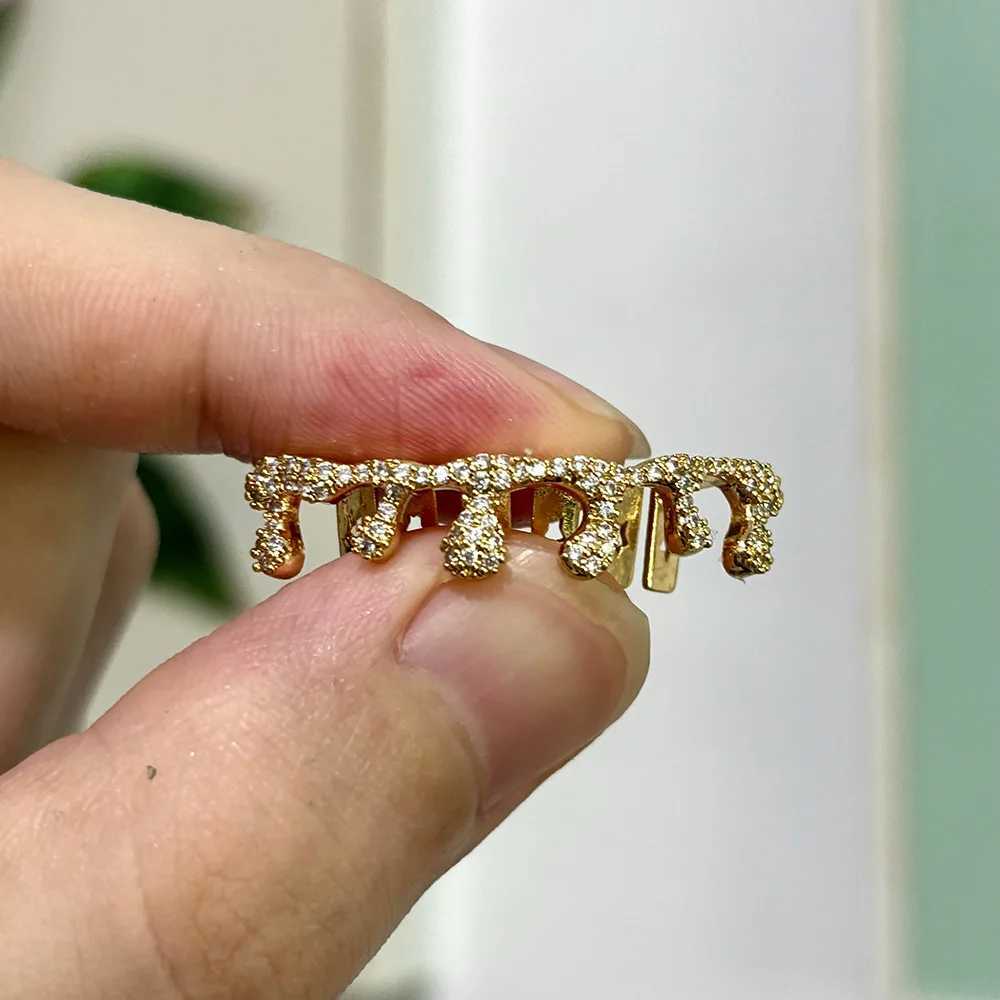 RACHELZ 2024 Hip Hop Water Drop Flame Zircon Teeth Grillz 14K Gold Plated CZ Stone Tooth Cs For Women Men JewelryXJ241225