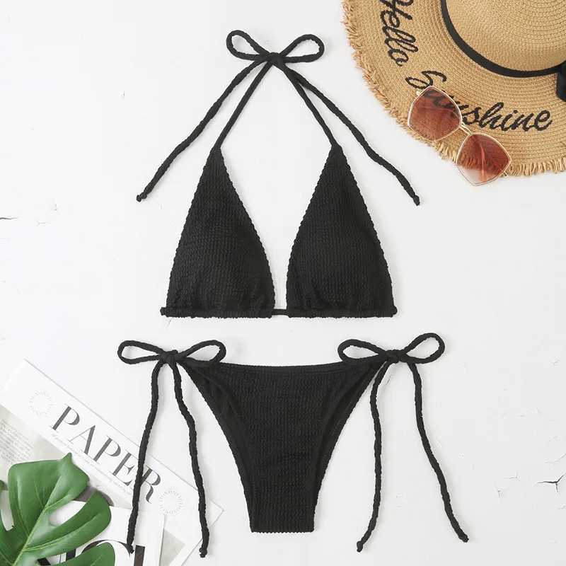 New sexy neon yellow thong bikini two-piece swimsuit womens swimsuit beach swimsuit Brazilian mini bikini 2025W241225